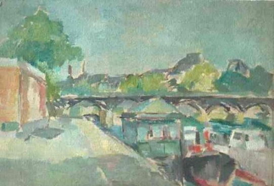 Quai de Seine. 1950-1959. Huile sur bois. 22 X 33 cm. Coll. particulire